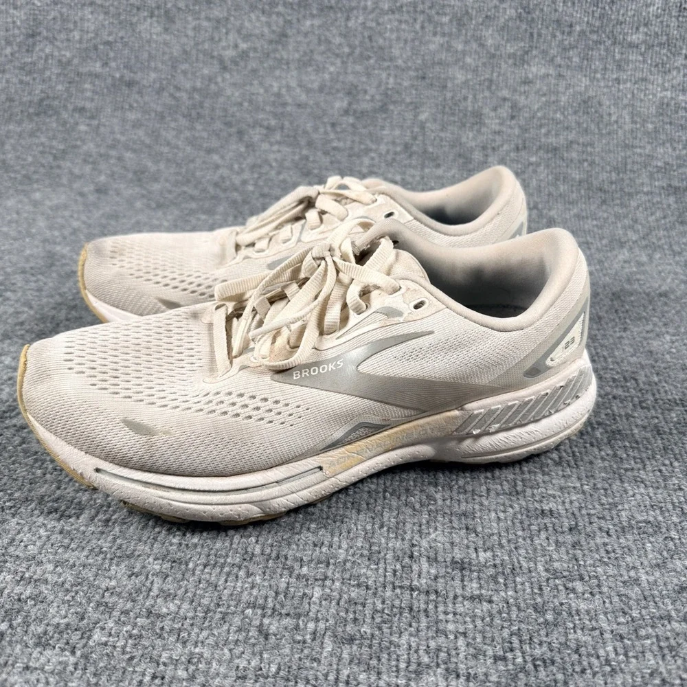 Brooks Womens Size 9 Adrenaline Gts 23 Sneakers White Silver Running Lace Up